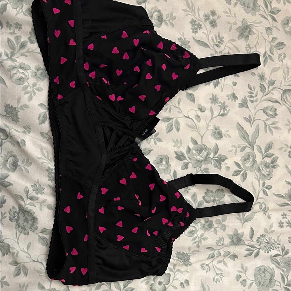 Women's Black and Pink Heart Bralette